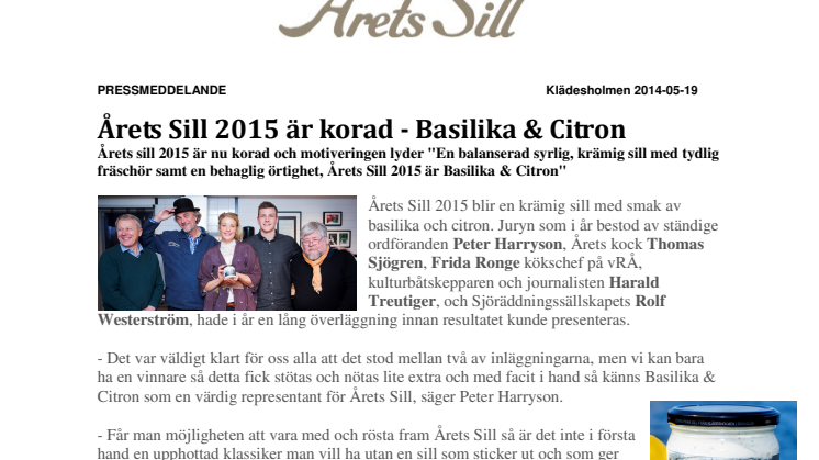 Årets Sill 2015 är korad - Basilika & Citron