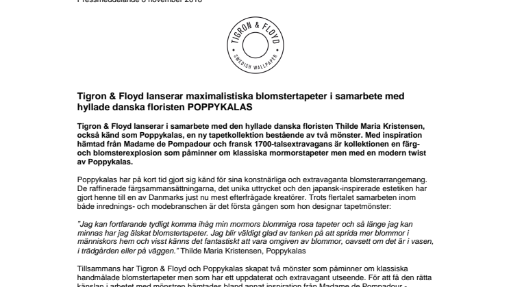 Tigron & Floyd lanserar maximalistiska blomstertapeter i samarbete med hyllade danska floristen POPPYKALAS 