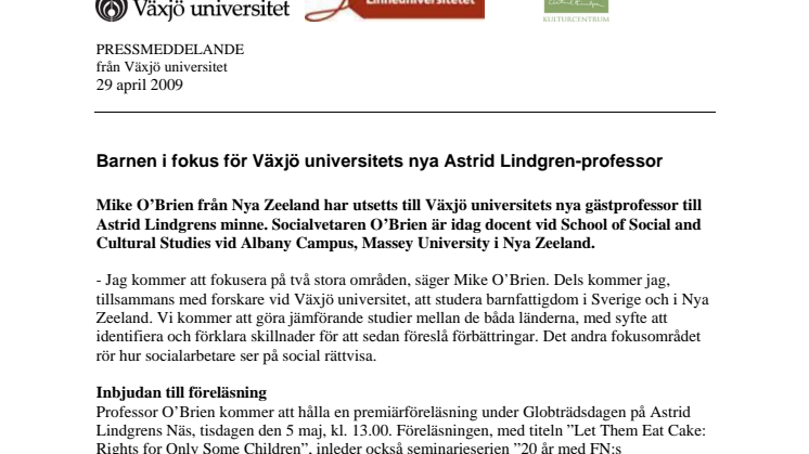 Barnen i fokus för Växjö universitets nya Astrid Lindgren-professor