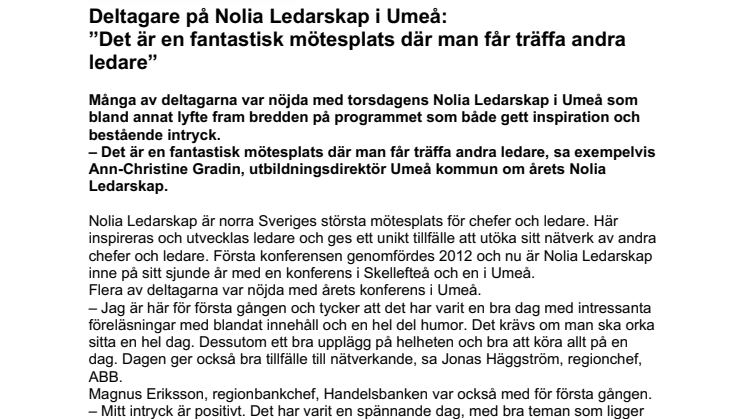 Deltagare på Nolia Ledarskap i Umeå: ”Det är en fantastisk mötesplats där man får träffa andra ledare”