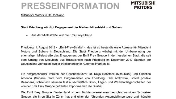 Stadt Friedberg würdigt Engagement der Marken Mitsubishi und Subaru