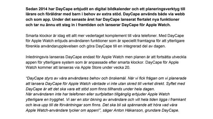 DayCape siktar mot framtiden och lanserar app till Apple Watch 