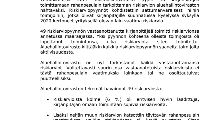 AVI: Huomioita kirjanpitäjien riskiarvioista ja riskiarvioiden laatimisesta