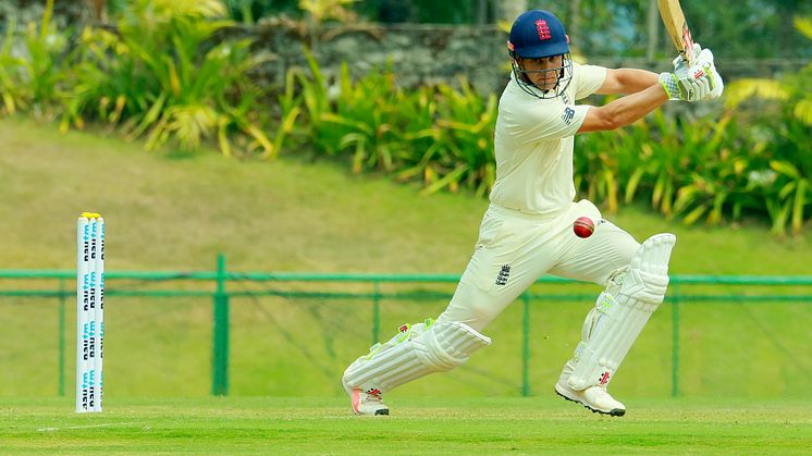 Sam Hain batting for England Lions on their tour of India in January 2019