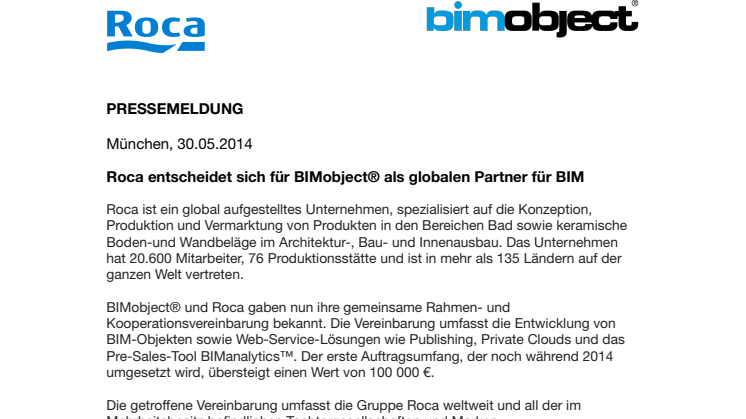Roca entscheidet sich für BIMobject® als globalen Partner für BIM