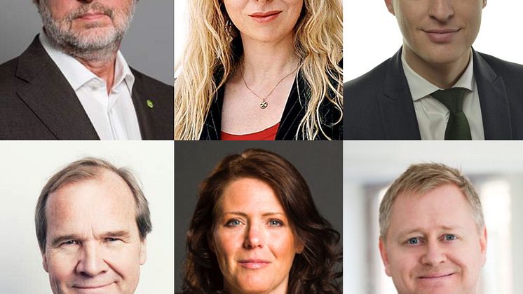 Peter Eriksson, bostadsminister (MP); Anna Dahlberg, politisk redaktör Expressen; Emil Källström, ekonomisk-politisk talesperson (C); Anders Lago förbundsordf HSB;  Ebba Östlin, kommunstyrelsens ordf Botkyrka (S); Ted Lindqvist, vd Evidens