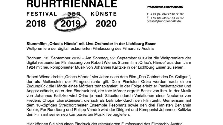 Stummfilm „Orlac’s Hände“ mit Live-Orchester in der Lichtburg Essen