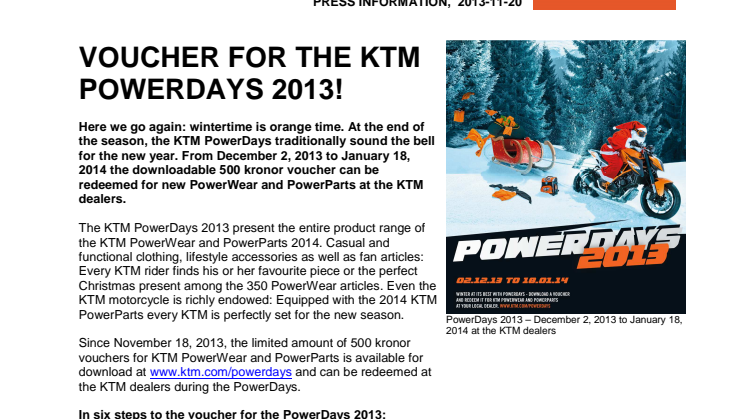 VOUCHER FOR THE KTM POWERDAYS 2013!