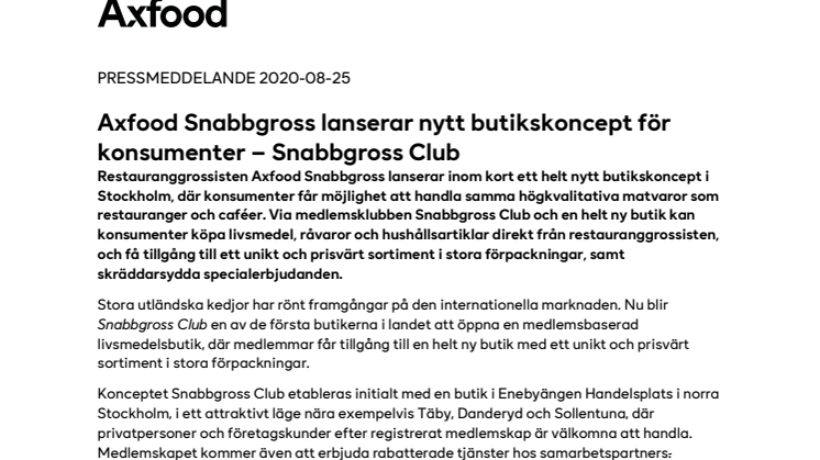 Axfood Snabbgross lanserar nytt butikskoncept för konsumenter – Snabbgross Club