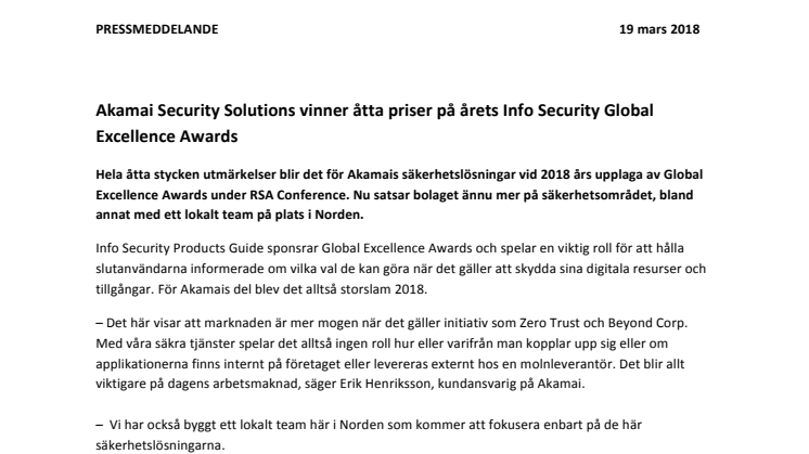 Akamai Security Solutions vinner åtta priser på årets Info Security Global Excellence Awards