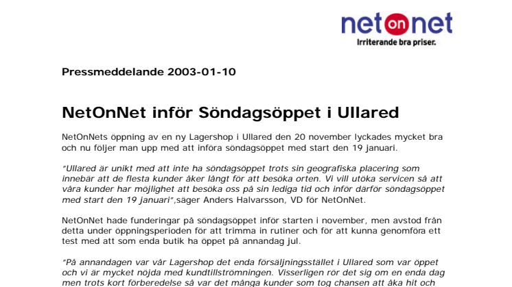 NetOnNet inför Söndagsöppet i Ullared