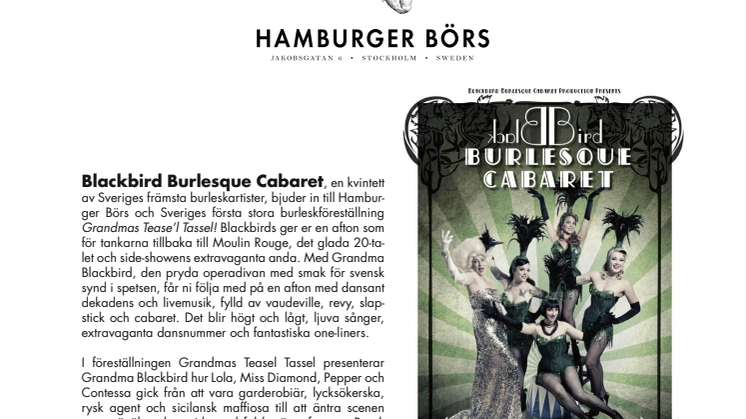 Hamburger Börs presenterar: Blackbird Burlesque Cabaret den 15 september