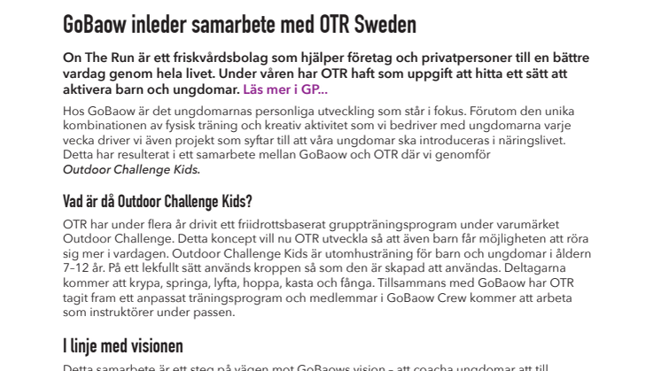 GoBaow inleder samarbete med OTR Sweden