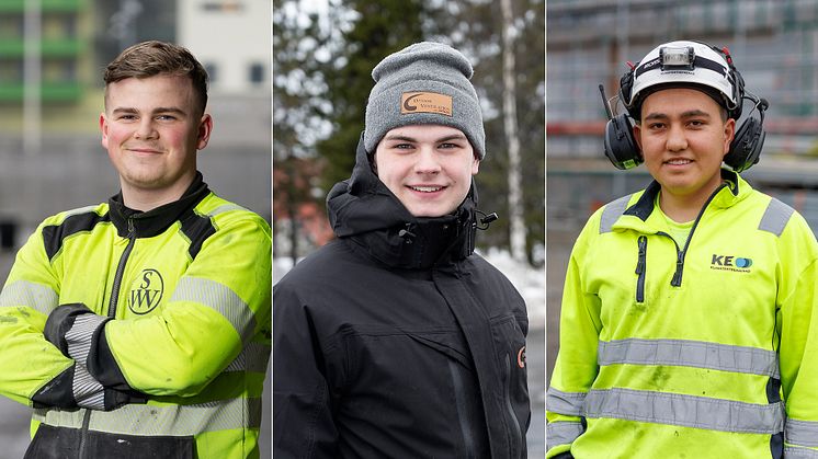 Finalisterna i SM för unga ventilationsmontörer 2024. Från vänster: Albin Eriksson, Hobbe Eriksson och Rohullah Rajabi.