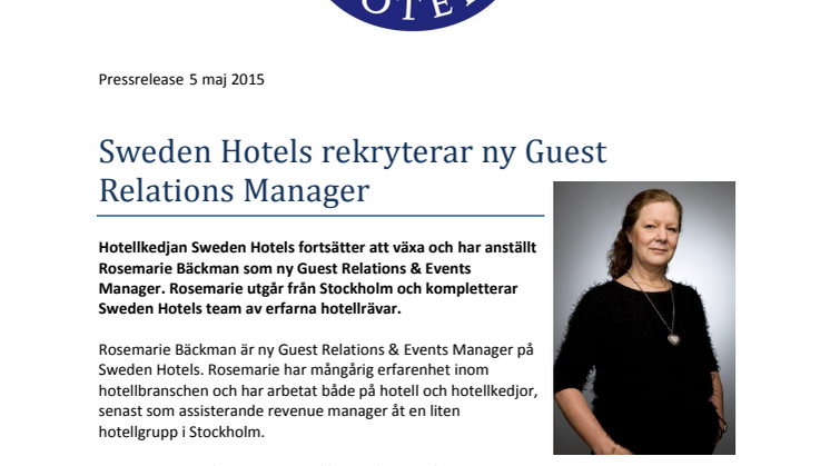 Sweden Hotels rekryterar ny Guest Relations Manager