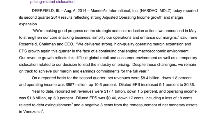 Mondelēz International Reports Q2 Results; Increases Quarterly Dividend