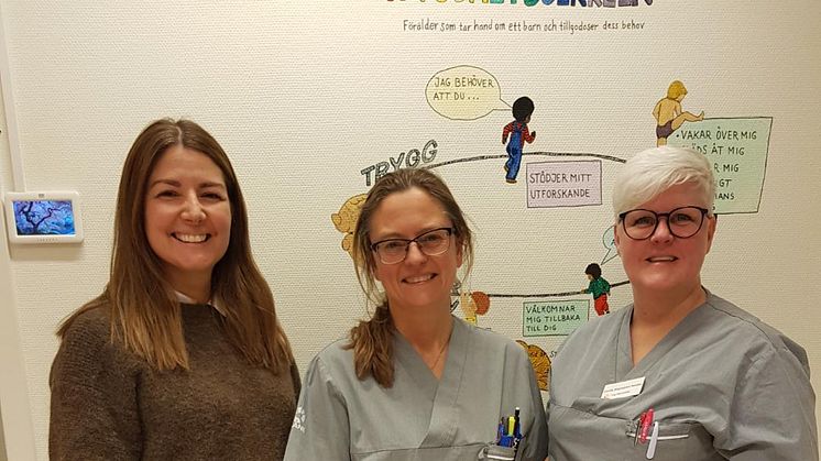 Från vänster Olivera Markovska, föräldrastödjare, Emma Birgersson, barnhälsovårdssjuksköterska och Cecilia Börjesdotter Randau, barnmorska, som har deltagit i projektet Växa Tryggt som nu permanentas.