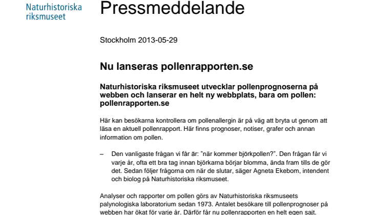 Nu lanseras pollenrapporten.se 