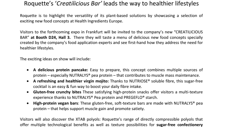 HIE 2016 Preview: Roquette’s ‘Creatilicious Bar’  leads the way to healthier lifestyles
