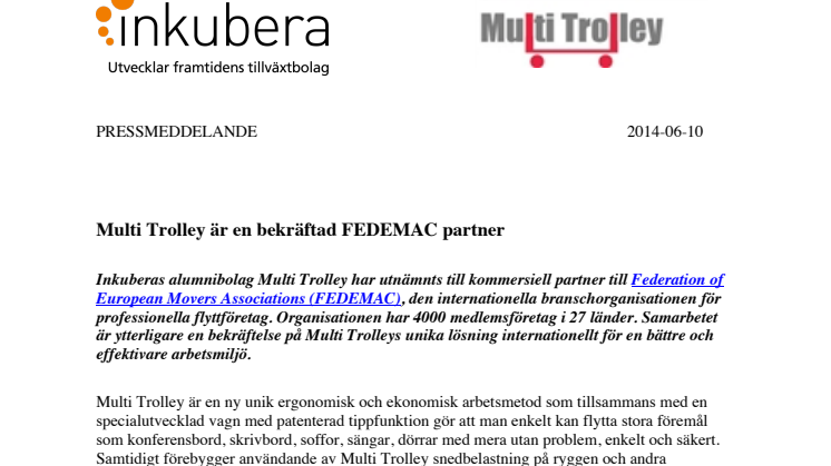 Multi Trolley är en bekräftad FEDEMAC partner