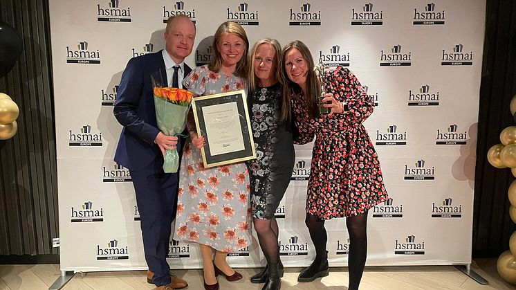 Destinasjon Trysil vant gull i kategorien Årets Markedsinspirator under HSMAI Awards. Her representert med Jonas Sjögren, Elisabet Søgaard, Bente Nysæter og Gro Kveldro Bruksås. Foto: Sindre Prestby