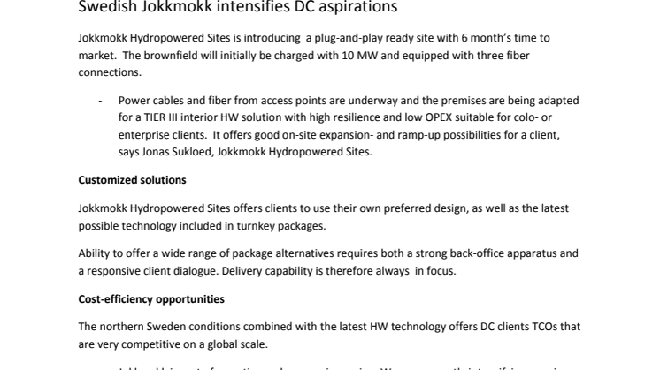 Swedish Jokkmokk intensifies datacenter aspirations