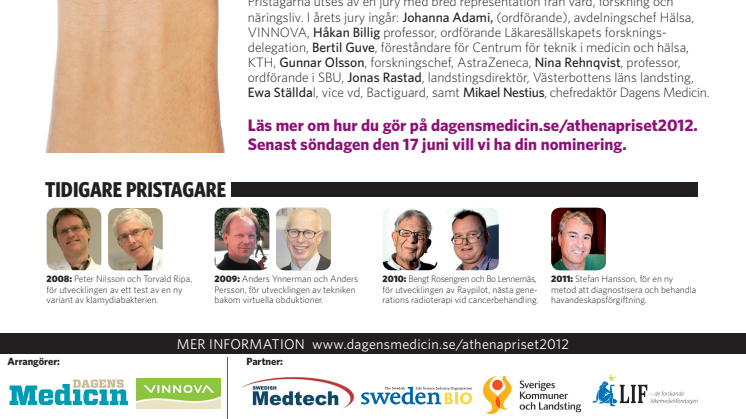 Uppmuntra till samarbete mellan vården, akademi och näringsliv – nominera kandidater till Athenapriset, Sveriges största pris till klinisk forskning