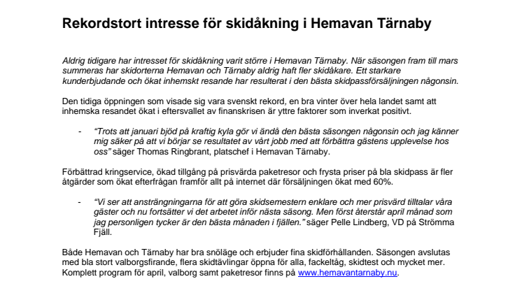 Rekordstort intresse för skidåkning i Hemavan Tärnaby