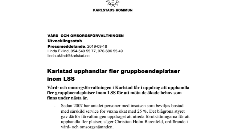 Karlstad upphandlar fler gruppboendeplatser inom LSS