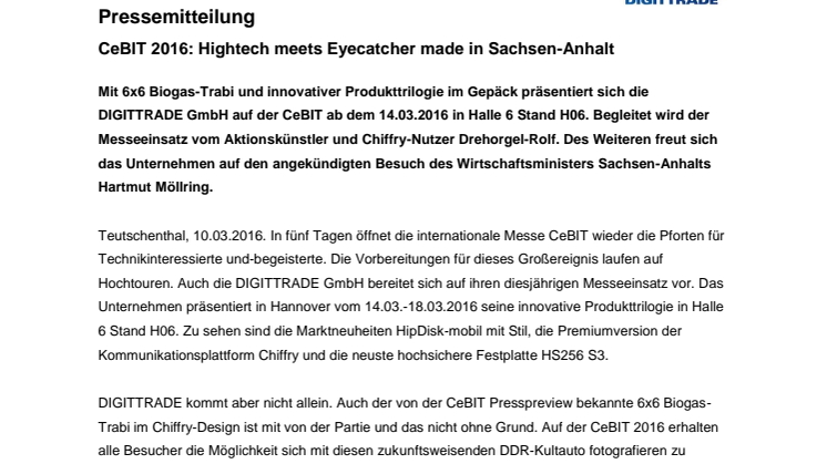 CeBIT 2016: Hightech meets Eyecatcher made in Sachsen-Anhalt
