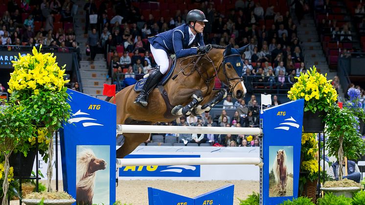 Belgiske  Nicola Philippaerts på  Ustina Sitte under Gothenburg Horse Show 2017. I år erbjuder ATG spel på hästhoppningen under tävlingarna i Göteborg. Foto: Claes Jakobsson/ Gothenburg Horse Show.