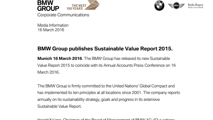 BMW Group Sustainable Value Report 