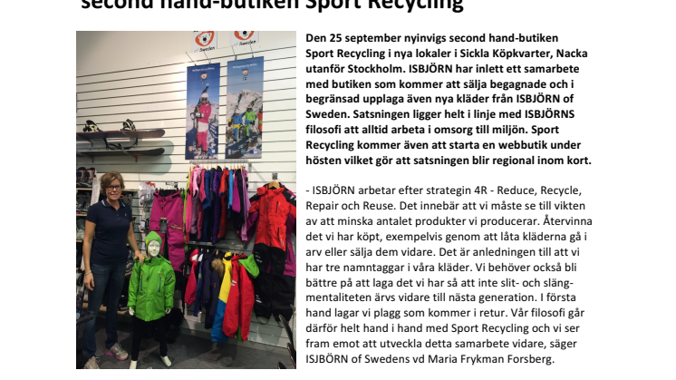 ISBJÖRN startar samarbete med klimatsmarta second hand-butiken Sport Recycling