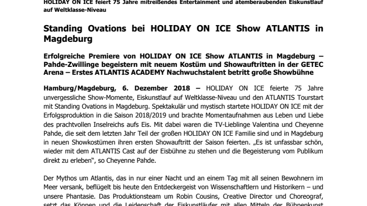 Standing Ovations bei HOLIDAY ON ICE Show ATLANTIS in Magdeburg