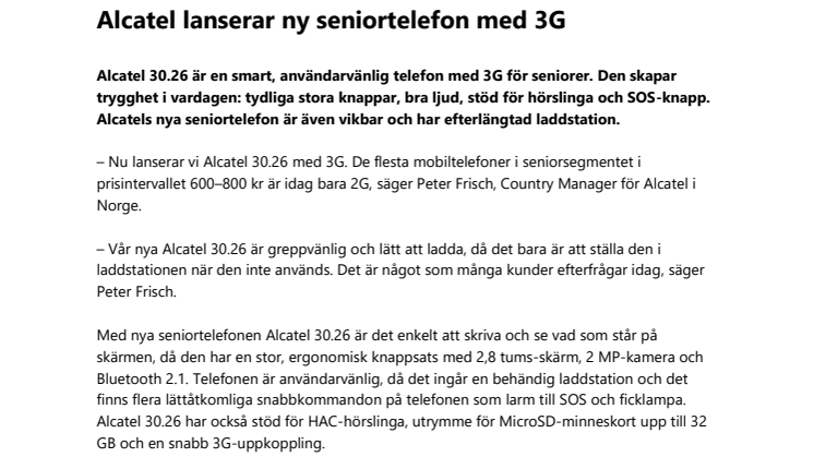 Alcatel lanserar ny seniortelefon med 3G