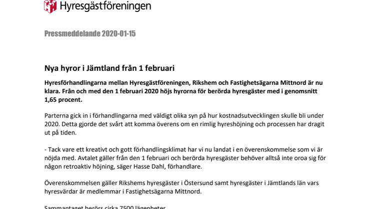​Nya hyror i Jämtland från 1 februari