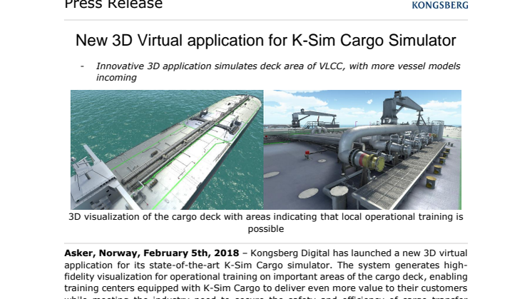Kongsberg Digital: New 3D Virtual Application for K-Sim Cargo Simulator