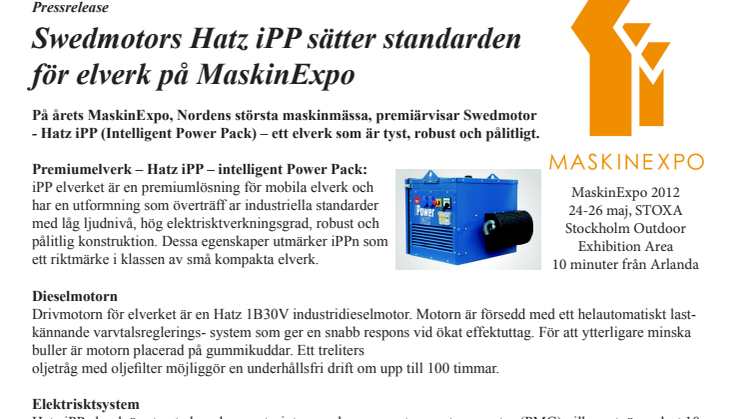 Swedmotors Hatz iPP sätter standarden för elverk på MaskinExpo