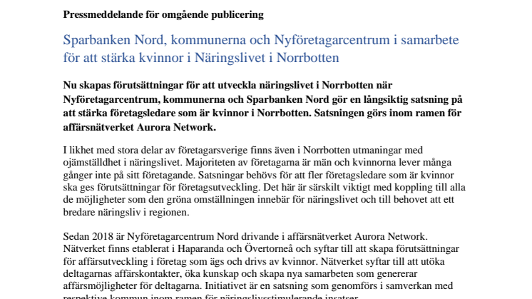 20220915 Pressrelease Sparbanken Nord satsar på att stärka Näringslivet i Norr.pdf