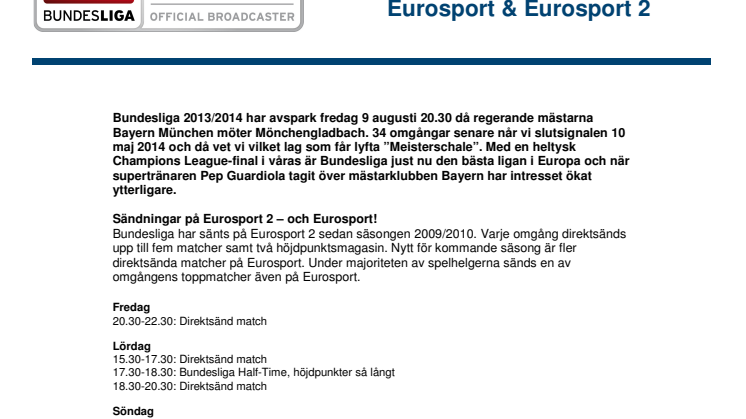 Bundesliga 2013-14 på Eurosport & Eurosport 2