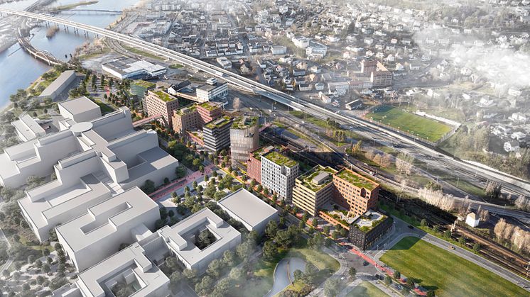 Ferdig utbygd vil Drammen Helsepark bestå av flere bygg og 76.500 kvadratmeter.