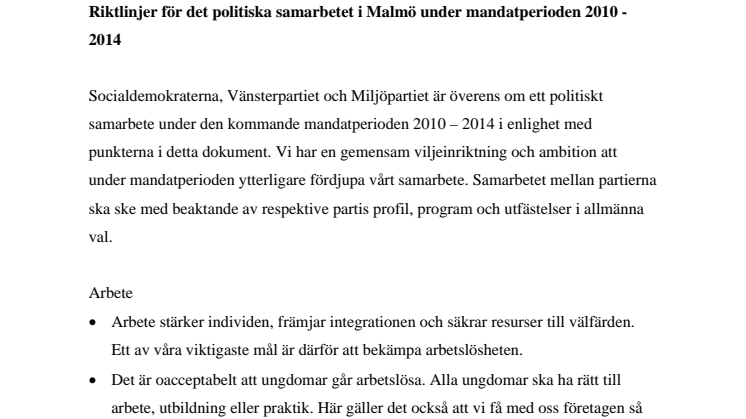 Uppgörelse klar mellan S, V och MP i Malmö: En gemensam politik för att möta svåra utmaningar!