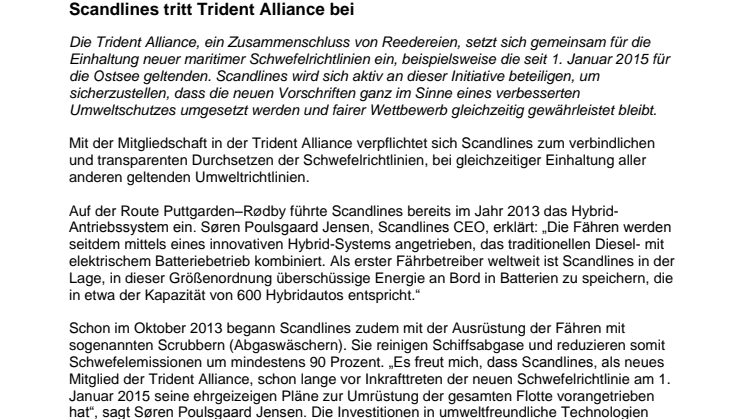 Scandlines tritt Trident Alliance bei