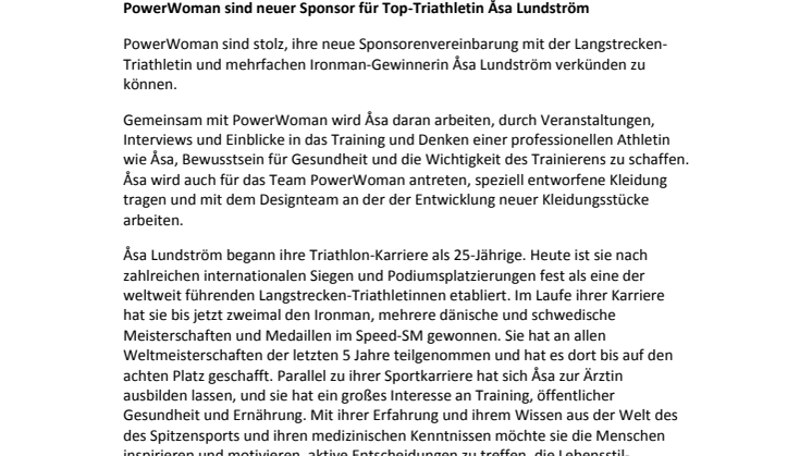 PowerWoman sind neuer Sponsor für Top-Triathletin Åsa Lundström