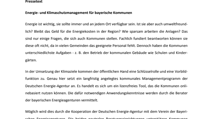 Energie- und Klimaschutzmanagement für bayerische Kommunen
