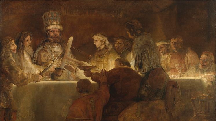 Rembrandt Harmensz van Rijn, Batavernas trohetsed till Claudius Civilis, 1661–1662. Donerad 1798 till Konstakademien i Sverige. Foto: Nationalmuseum. 