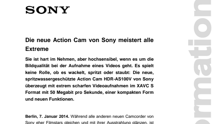 Die neue Action Cam von Sony meistert alle Extreme