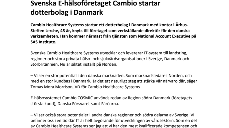 Svenska E-hälsoföretaget Cambio startar dotterbolag i Danmark