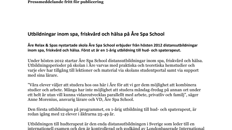 Utbildningar inom spa, friskvård och hälsa på Åre Spa School