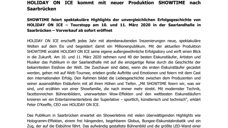 HOLIDAY ON ICE kommt mit neuer Produktion SHOWTIME nach Saarbrücken 